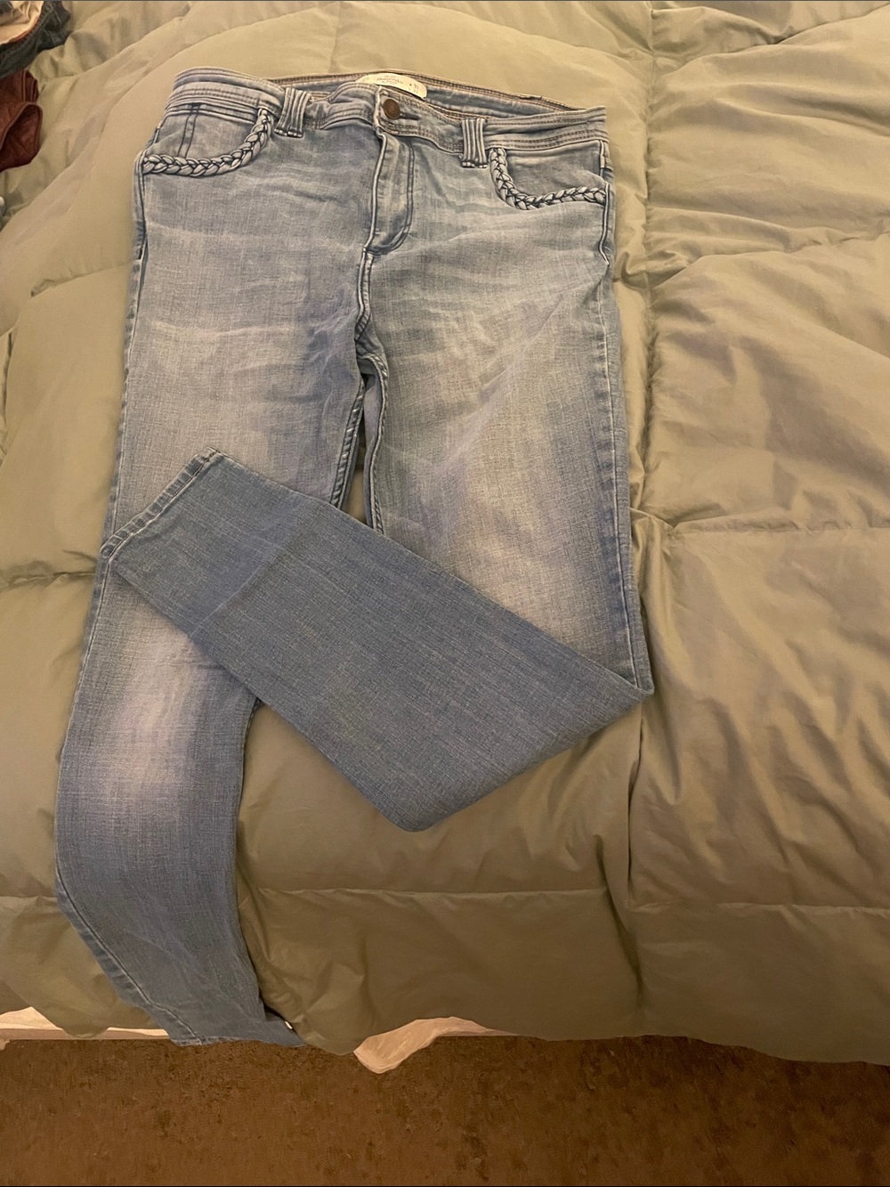 Abercrombie & Fitch Light Blue Skinny Jeans with Braided Pocket Trim